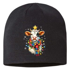 Cow Reindeer Hat Santa Lights Funny Cow Christmas Sustainable Beanie