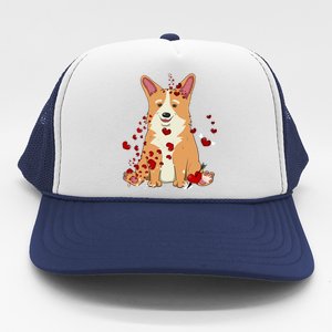 Corgi Red Hearts Funny Dog Mom Valentines Day Corgi Lover Cool Gift Trucker Hat