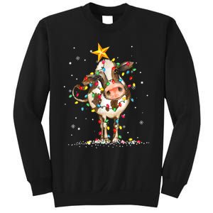 Cow Reindeer Hat Santa Christmas Lights Funny Cow Christmas Sweatshirt