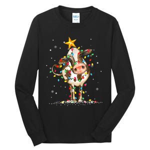 Cow Reindeer Hat Santa Christmas Lights Funny Cow Christmas Tall Long Sleeve T-Shirt