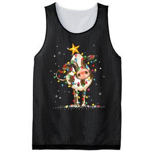 Cow Reindeer Hat Santa Christmas Lights Funny Cow Christmas Mesh Reversible Basketball Jersey Tank