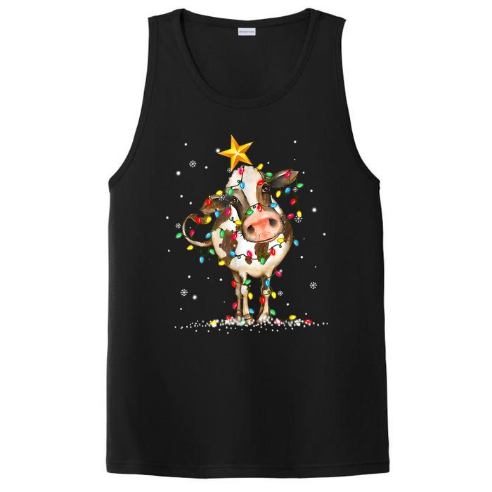 Cow Reindeer Hat Santa Christmas Lights Funny Cow Christmas PosiCharge Competitor Tank