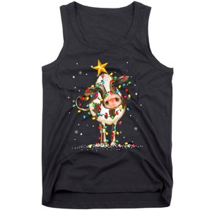 Cow Reindeer Hat Santa Christmas Lights Funny Cow Christmas Tank Top