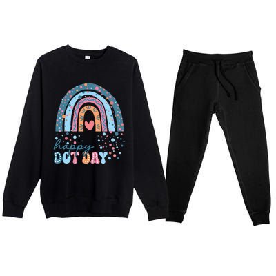 Cute Rainbow Happy Dot Day Teacher Premium Crewneck Sweatsuit Set