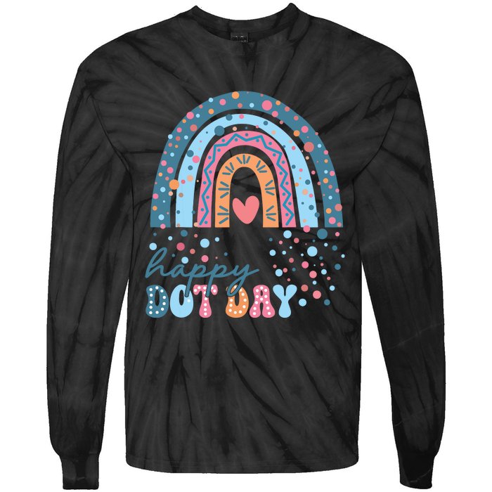 Cute Rainbow Happy Dot Day Teacher Tie-Dye Long Sleeve Shirt