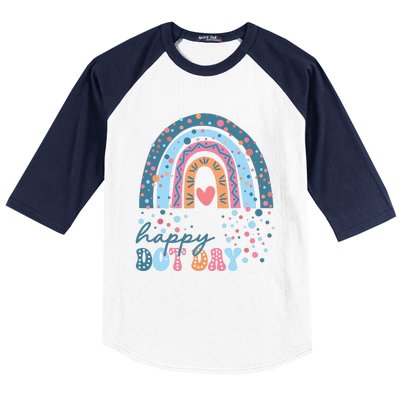 Cute Rainbow Happy Dot Day Teacher Baseball Sleeve Shirt