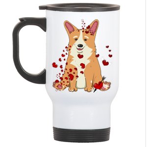 Corgi Red Hearts Funny Dog Mom Valentines Day Corgi Lover Gift Stainless Steel Travel Mug