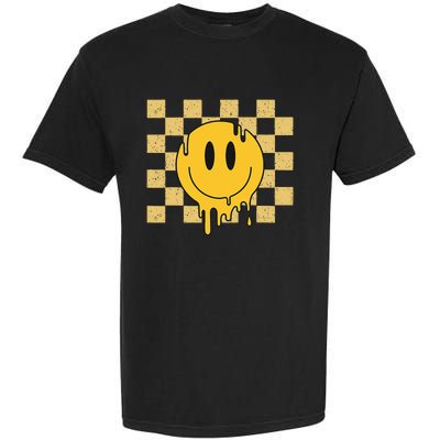 Cute Retro Happy Face Checkered Pattern Yellow Melting Face Garment-Dyed Heavyweight T-Shirt