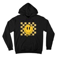 Cute Retro Happy Face Checkered Pattern Yellow Melting Face Hoodie