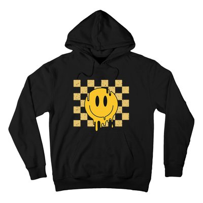 Cute Retro Happy Face Checkered Pattern Yellow Melting Face Hoodie