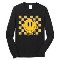 Cute Retro Happy Face Checkered Pattern Yellow Melting Face Long Sleeve Shirt