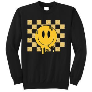 Cute Retro Happy Face Checkered Pattern Yellow Melting Face Sweatshirt