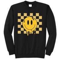 Cute Retro Happy Face Checkered Pattern Yellow Melting Face Sweatshirt