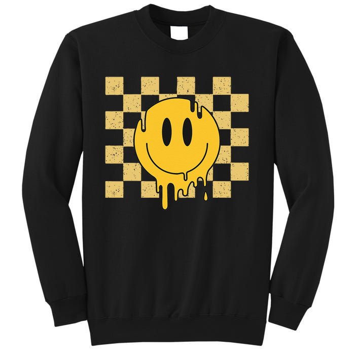 Cute Retro Happy Face Checkered Pattern Yellow Melting Face Sweatshirt