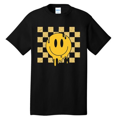 Cute Retro Happy Face Checkered Pattern Yellow Melting Face Tall T-Shirt