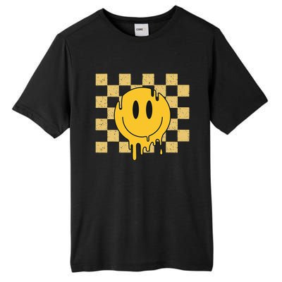 Cute Retro Happy Face Checkered Pattern Yellow Melting Face Tall Fusion ChromaSoft Performance T-Shirt