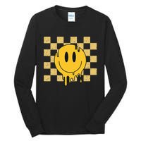 Cute Retro Happy Face Checkered Pattern Yellow Melting Face Tall Long Sleeve T-Shirt