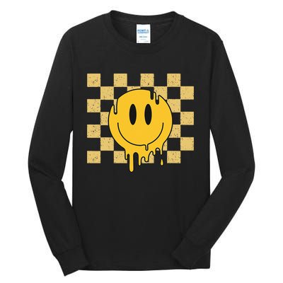 Cute Retro Happy Face Checkered Pattern Yellow Melting Face Tall Long Sleeve T-Shirt