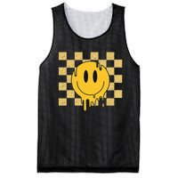 Cute Retro Happy Face Checkered Pattern Yellow Melting Face Mesh Reversible Basketball Jersey Tank