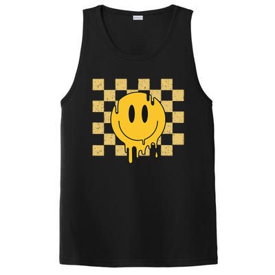 Cute Retro Happy Face Checkered Pattern Yellow Melting Face PosiCharge Competitor Tank