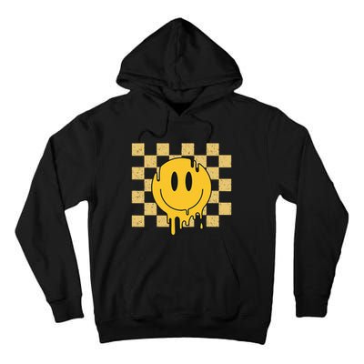 Cute Retro Happy Face Checkered Pattern Yellow Melting Face Tall Hoodie