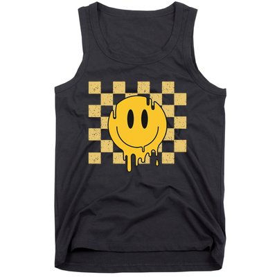 Cute Retro Happy Face Checkered Pattern Yellow Melting Face Tank Top