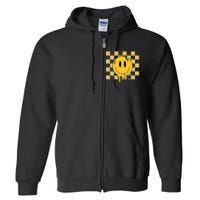 Cute Retro Happy Face Checkered Pattern Yellow Melting Face Full Zip Hoodie