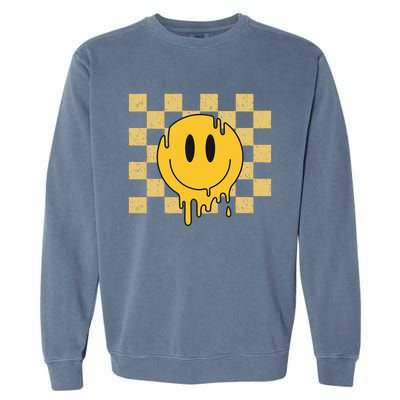 Cute Retro Happy Face Checkered Pattern Yellow Melting Face Garment-Dyed Sweatshirt