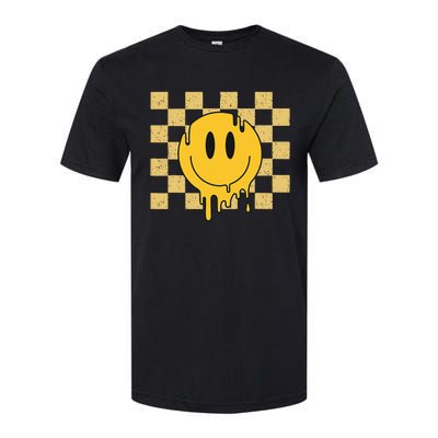 Cute Retro Happy Face Checkered Pattern Yellow Melting Face Softstyle CVC T-Shirt