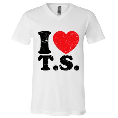 Cute Red Heart I Love T.S V-Neck T-Shirt