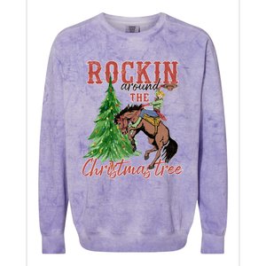 Cow Ride Horse Xmas Rockin Around Christmas Tree Pajamas Gift Colorblast Crewneck Sweatshirt