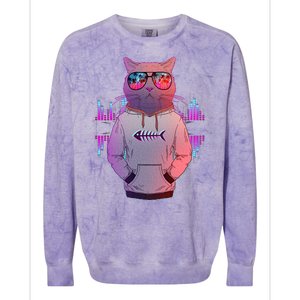 Cool Retro Hipster Hip Hop Music Cat Colorblast Crewneck Sweatshirt