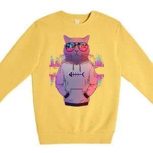 Cool Retro Hipster Hip Hop Music Cat Premium Crewneck Sweatshirt