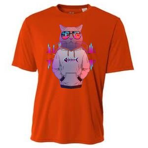 Cool Retro Hipster Hip Hop Music Cat Cooling Performance Crew T-Shirt