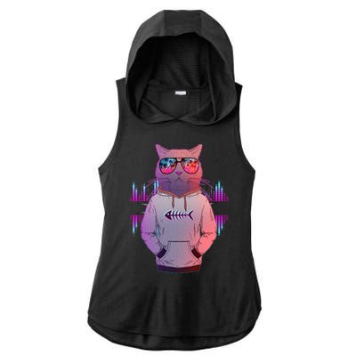 Cool Retro Hipster Hip Hop Music Cat Ladies PosiCharge Tri-Blend Wicking Draft Hoodie Tank