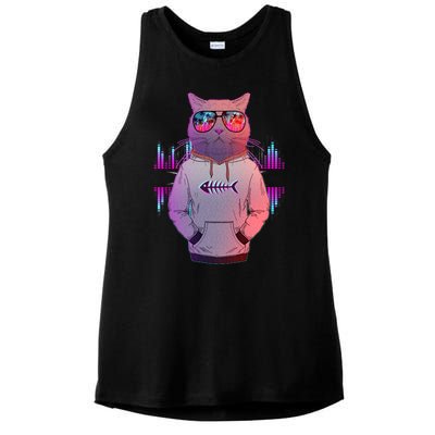 Cool Retro Hipster Hip Hop Music Cat Ladies PosiCharge Tri-Blend Wicking Tank