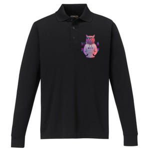 Cool Retro Hipster Hip Hop Music Cat Performance Long Sleeve Polo