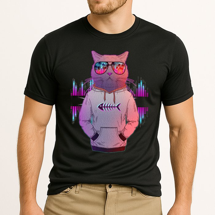 Cool Retro Hipster Hip Hop Music Cat Cooling Performance Crew T-Shirt