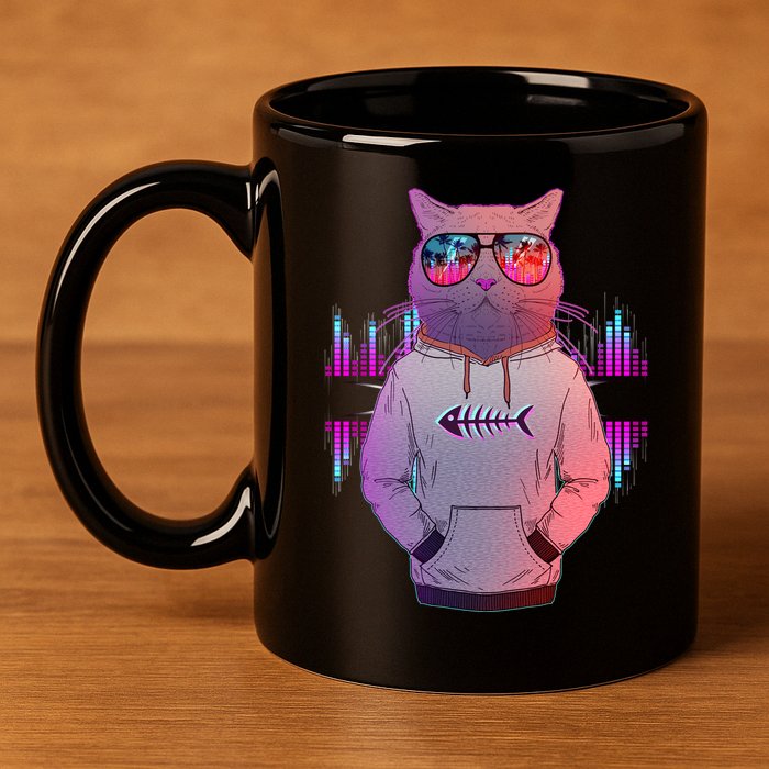 Cool Retro Hipster Hip Hop Music Cat 11oz C Handle Ceramic Mug