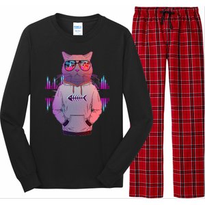 Cool Retro Hipster Hip Hop Music Cat Long Sleeve Pajama Set