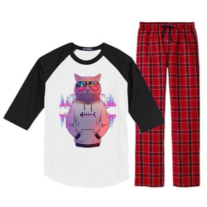 Cool Retro Hipster Hip Hop Music Cat Raglan Sleeve Pajama Set