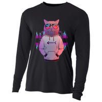 Cool Retro Hipster Hip Hop Music Cat Cooling Performance Long Sleeve Crew