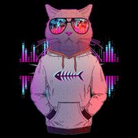 Cool Retro Hipster Hip Hop Music Cat Cooling Performance Long Sleeve Crew