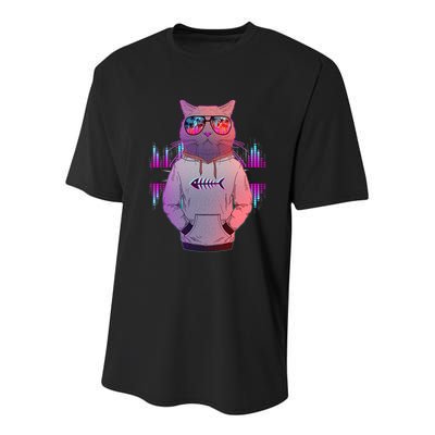 Cool Retro Hipster Hip Hop Music Cat Youth Performance Sprint T-Shirt