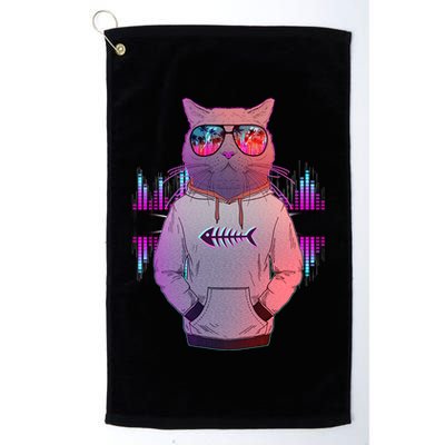 Cool Retro Hipster Hip Hop Music Cat Golf Towel