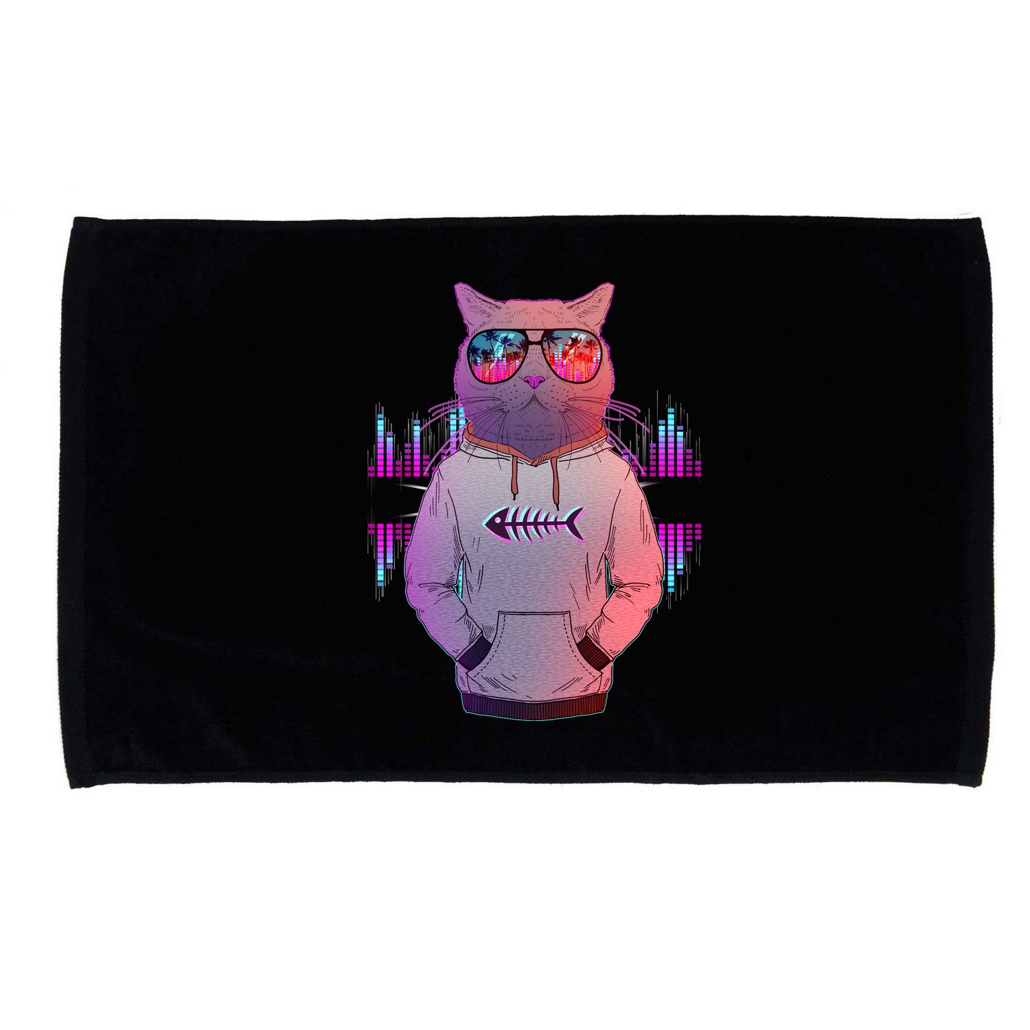 Cool Retro Hipster Hip Hop Music Cat Microfiber Hand Towel