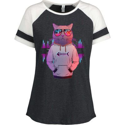 Cool Retro Hipster Hip Hop Music Cat Enza Ladies Jersey Colorblock Tee