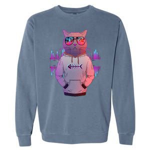 Cool Retro Hipster Hip Hop Music Cat Garment-Dyed Sweatshirt