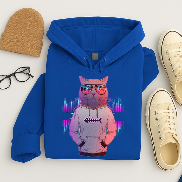 Cool Retro Hipster Hip Hop Music Cat Hoodie