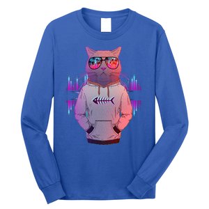 Cool Retro Hipster Hip Hop Music Cat Long Sleeve Shirt